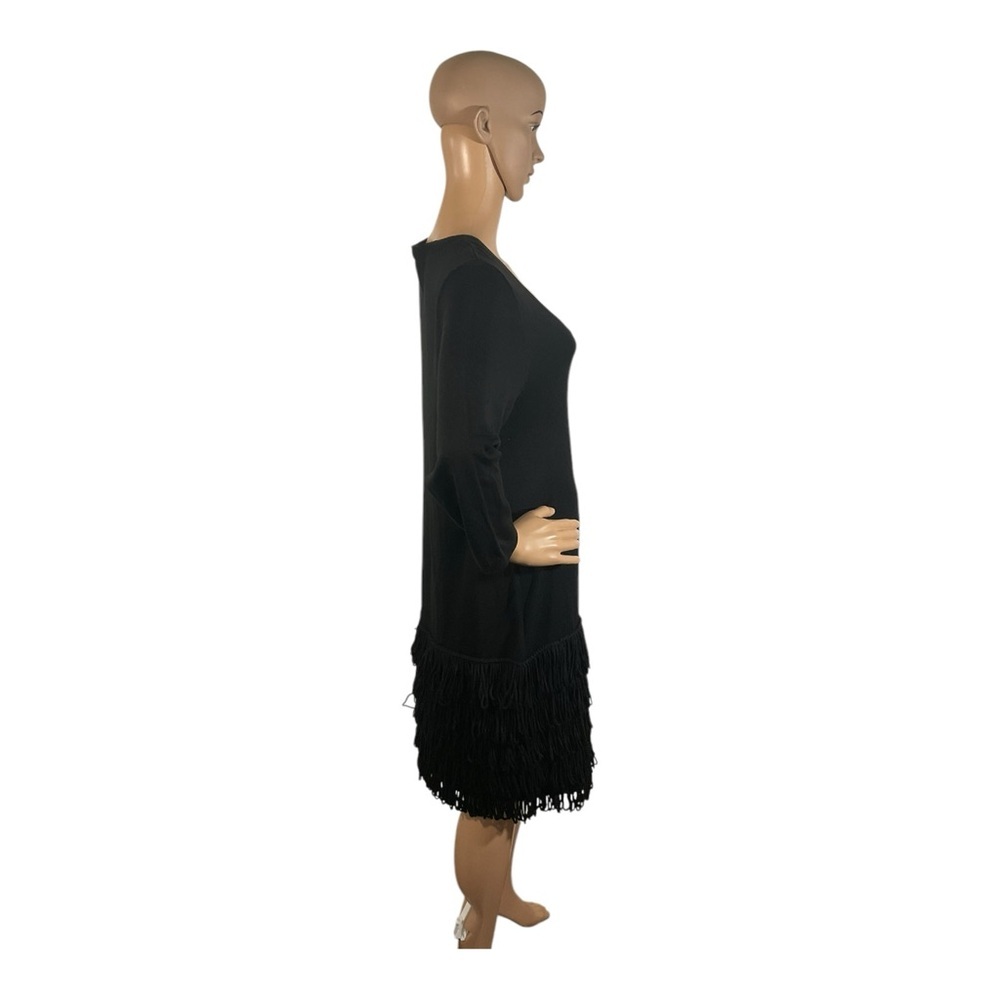 Calvin Klein Dress Women’s Black Sweater Knit Knee Tiered Fringe Dress Size PXL - Picture 4 of 12